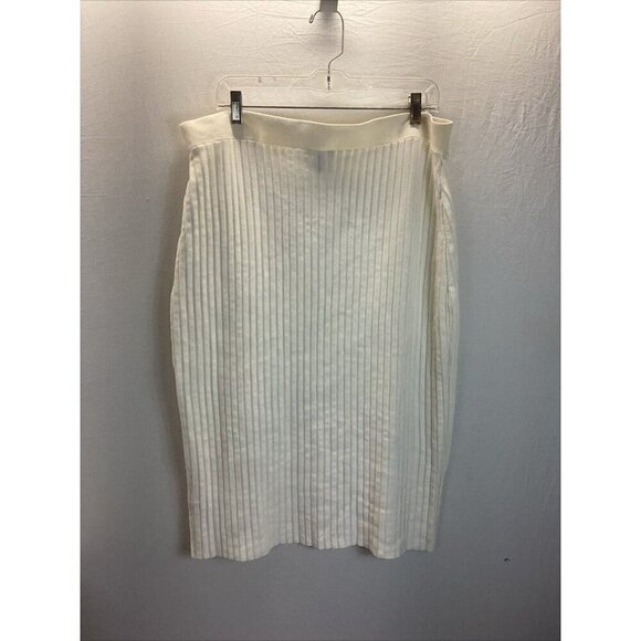 Eileen Fisher size LG Ivory Ribbed Tencel Pull On midi skirt career capsule - Picture 2 of 8